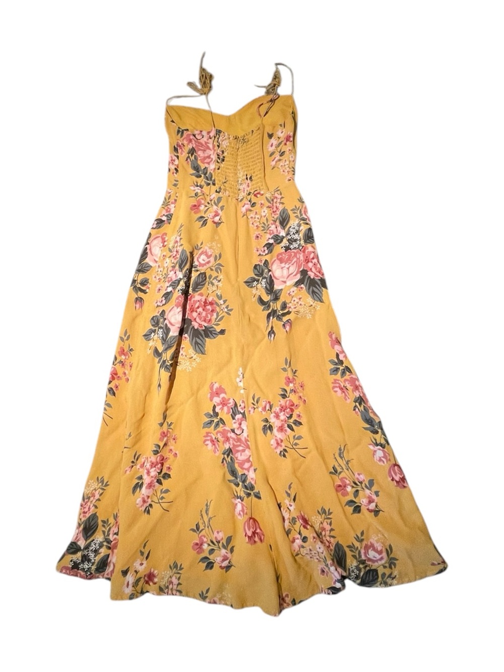 Reformation Juliette Mustard Yellow Floral Dress For Flare Size 2 Sleeveless